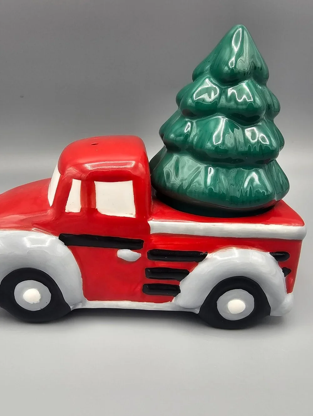 Ceramic Red Truck with Green Christmas Tree Salt and Pepper Shaker